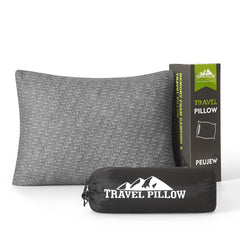 PEUJEW front view travel pillow showing compact, supportive shape and softness