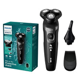 PHILIPS shaver front view showing ergonomic grip and controls for comfortable handling