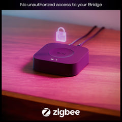 Philips Hue Bridge Pro in hand for scale showing compact size and easy installation benefit