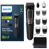 PHILIPS Multigroom MG3740 front view showing compact trimmer for convenient grooming