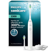 Philips Sonicare 3300 front view showing handle and two brush heads for effective cleaning