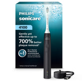 Philips Sonicare 4100 front view in black showing sleek handle and brush head for better cleaning
