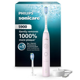 Philips Sonicare 5900 front view showing sleek pink handle and power button benefit: easy ergonomic grip
