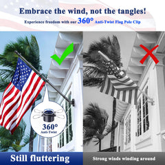 PHITRIC close-up of 360-degree rotating clip preventing flag tangling for visibility