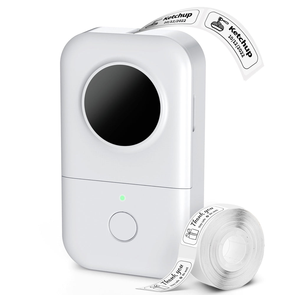 Phomemo D30 front view showing compact design and buttons for easy labeling