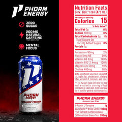 PHORM ENERGY close label detail highlighting ingredients and sugar-free benefit