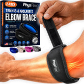 PhysFlex front packaging showing two elbow support straps and branding, easy protection