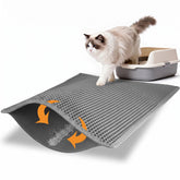 Pieviev front view of mat placed under litter box showing containment benefit