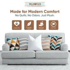 Pillowflex insert placed in an 18x18 sham showing a tight, karate-chop finish