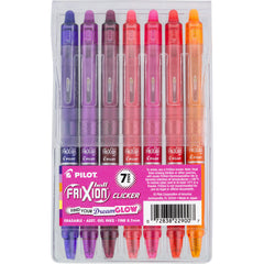 PILOT FriXion Vibe front packaging showing seven Dreamglow pens and benefits