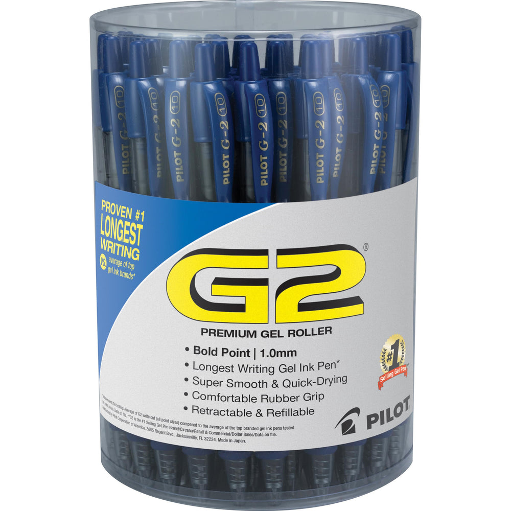 PILOT G2 front view showing retractable barrel and clip, durable everyday use