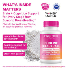 Pink Stork bottle open with capsules visible demonstrating easy daily dose