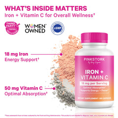 Pink Stork open bottle with capsules visible, easy daily routine benefit