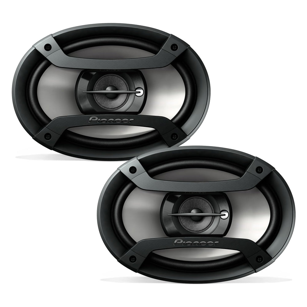 PIONEER TS-F6935R front view showing grille and low-profile style, enhances cabin look