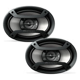 PIONEER TS-F6935R front view showing grille and low-profile style, enhances cabin look