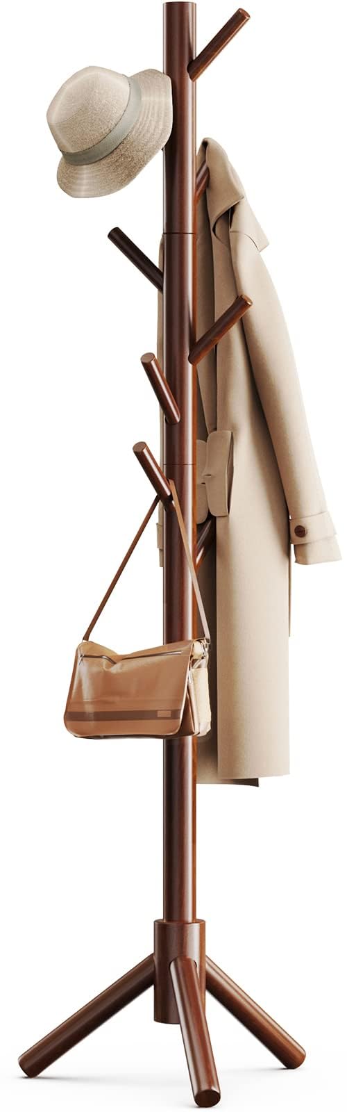 Pipishell coat rack front view showing eight hooks and brown finish for organized storage