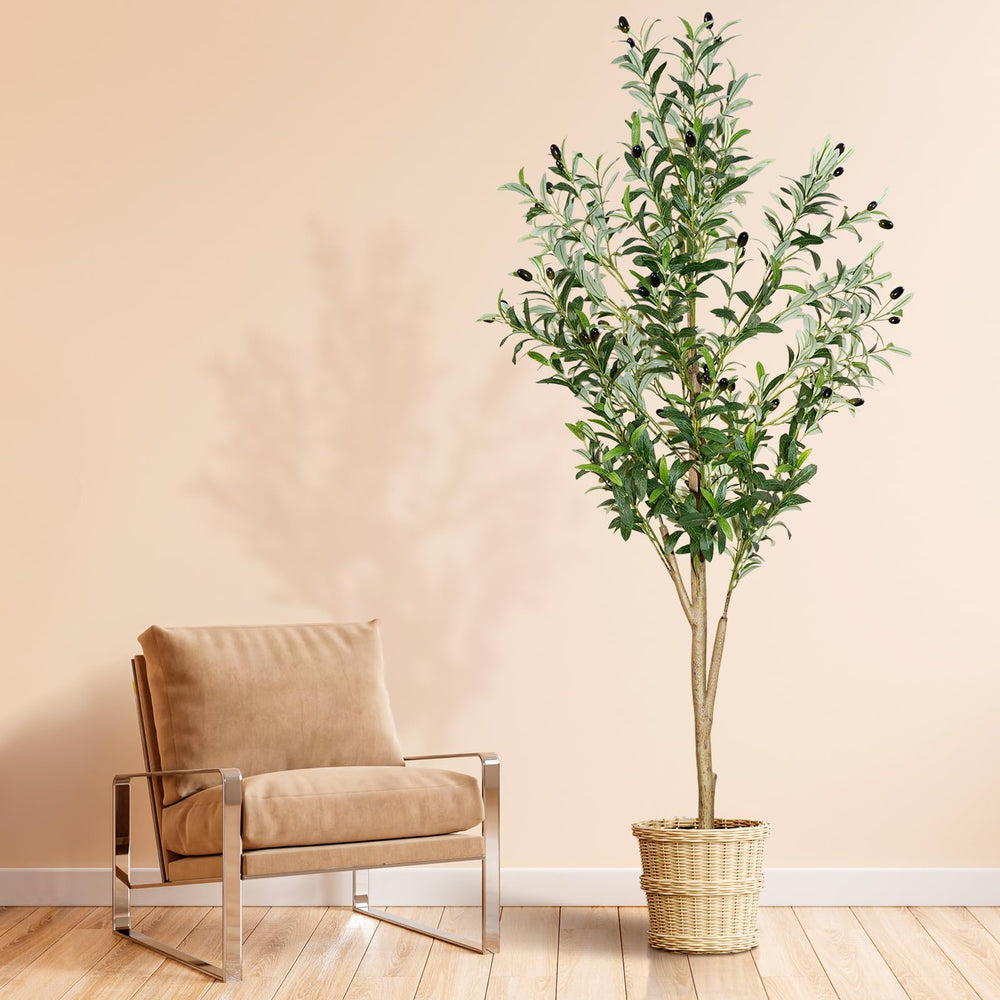 plantsworld faux olive tree front view showing full 6ft height and graceful shape