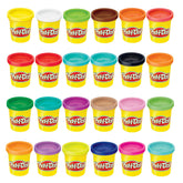 Play-Doh front packaging shows 24-pack colors and easy storage benefit