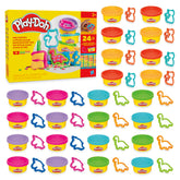 Play-Doh front packaging showing 24 cans and cutters for easy giveaways