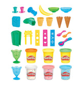 Play-Doh front packaging showing set contents and colorful tools, Play-Doh inspires creative play