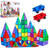 Playmags front packaging showing 100-piece set and benefits of STEM play