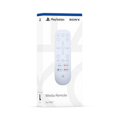 PlayStation media remote on a couch next to PS5 remote illustrating easy living-room control