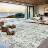 PLHXFR front view of 8x10 grey abstract rug showing neutral styling benefit