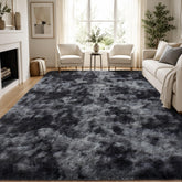 PLHXFR front view of 8x10 shag rug showing modern black grey aesthetic and warmth