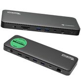 Plugable dock front angled view showing compact design and ports for tidy desk