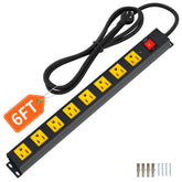 Plug'n front view showing eight outlets and wide spacing for convenience