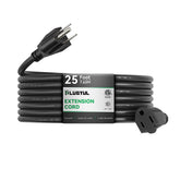 PLUGTUL front view of 25ft extension cord showing compact design and length benefit