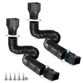 plusgutter front packaging showing two black extendable downspouts and contents for durable drainage