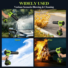 Plymax wide nozzle attached clearing leaves for faster area coverage