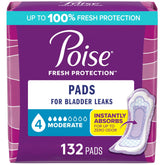 Poise front packaging 132 ct showing product name and moderate protection