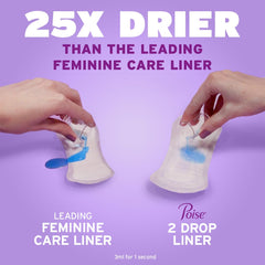Poise liner placed on underwear demonstrating secure fit and coverage