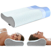 Polovo front view of contour pillow showing ergonomic shape for better neck support
