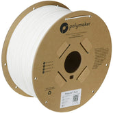Polymaker PolyLite white front packaging showing product and recycled spool benefit