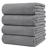 POLYTE folded waffle towels front view showing compact storage benefit
