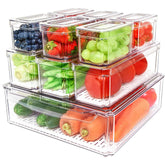 pomeat front view stackable bins showing neat fridge organization benefit