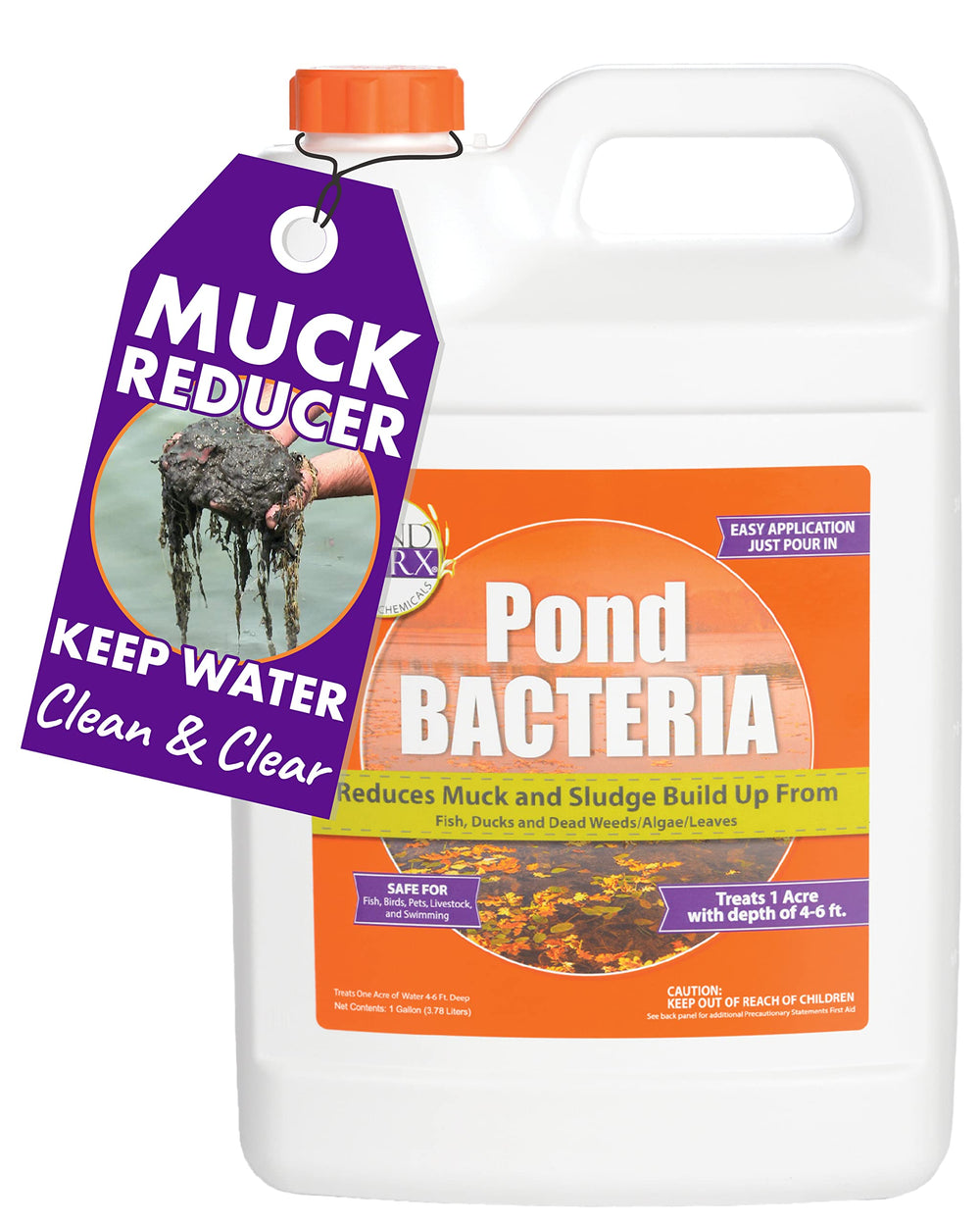 Pond Worx gallon front label showing product identity and benefits