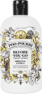 Poo-Pourri bottle front label showing Original Citrus scent and brand freshness