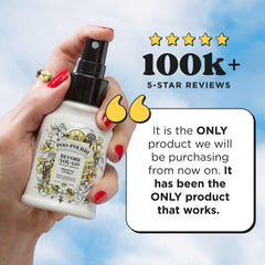 Poo-Pourri being sprayed into a toilet bowl showing odor barrier action