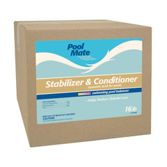 Pool Mate front label showing product name and stabilizer benefits for clearer pool care