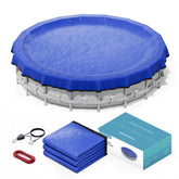 POOLHACKER front view of 24ft cover showing secure fit and protection