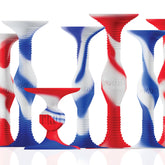 Popdarts front view showing red white blue PRO Pack and components, Popdarts portability benefit