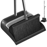 POPMOP broom and dustpan front view showing compact kit and easy storage benefit