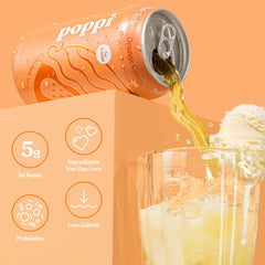 Hand holding a Poppi 12 oz can to show size and portable, on-the-go refreshment