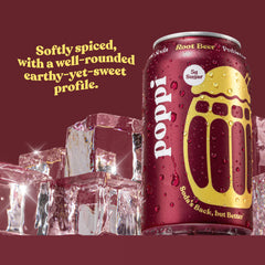 poppi root beer poured in glass with ice, showcasing refreshing look for social serving