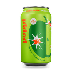 poppi sour apple fizzy pour into glass demonstrating refreshing carbonation and taste