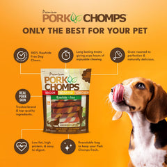Pork Chomps assorted flavors display conveying variety and taste benefit